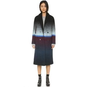T by Alexander Wang Horizon Stripe Double-Breasted Ombre Wool Car Coat